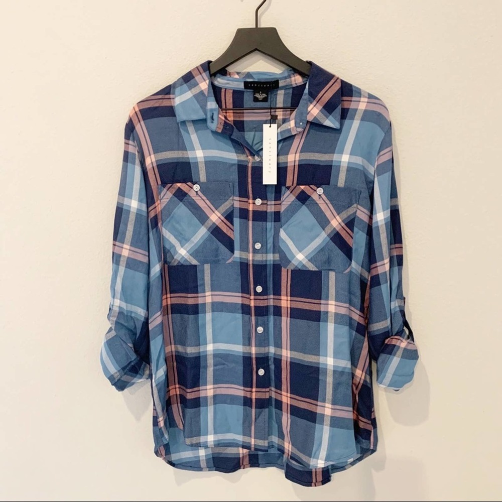 Sanctuary Tomboy plaid shirt pink & teal size S
